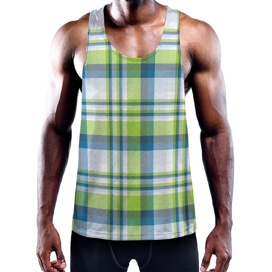 Lime And Blue Madras Plaid Print Training Tank Top