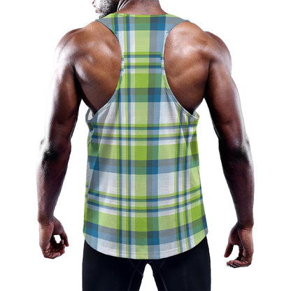 Lime And Blue Madras Plaid Print Training Tank Top