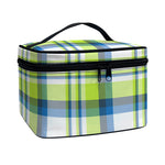 Lime And Blue Madras Plaid Print Travel Makeup Bag