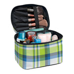 Lime And Blue Madras Plaid Print Travel Makeup Bag