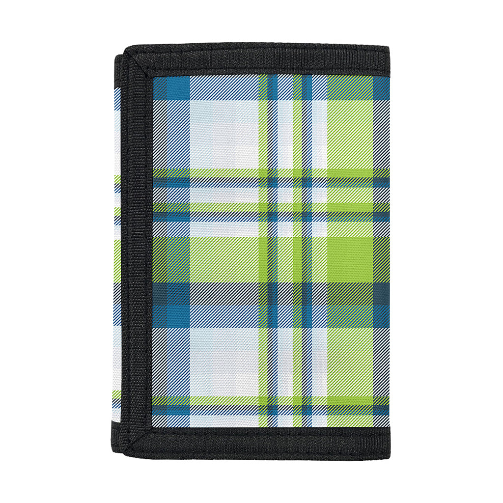 Lime And Blue Madras Plaid Print Trifold Wallet