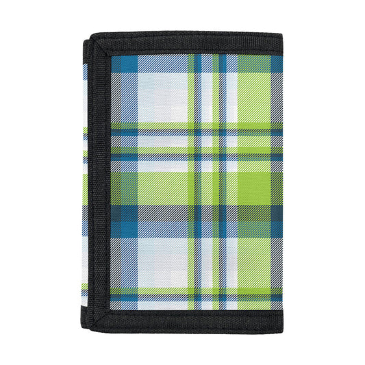 Lime And Blue Madras Plaid Print Trifold Wallet