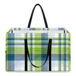 Lime And Blue Madras Plaid Print Utility Tote Bag