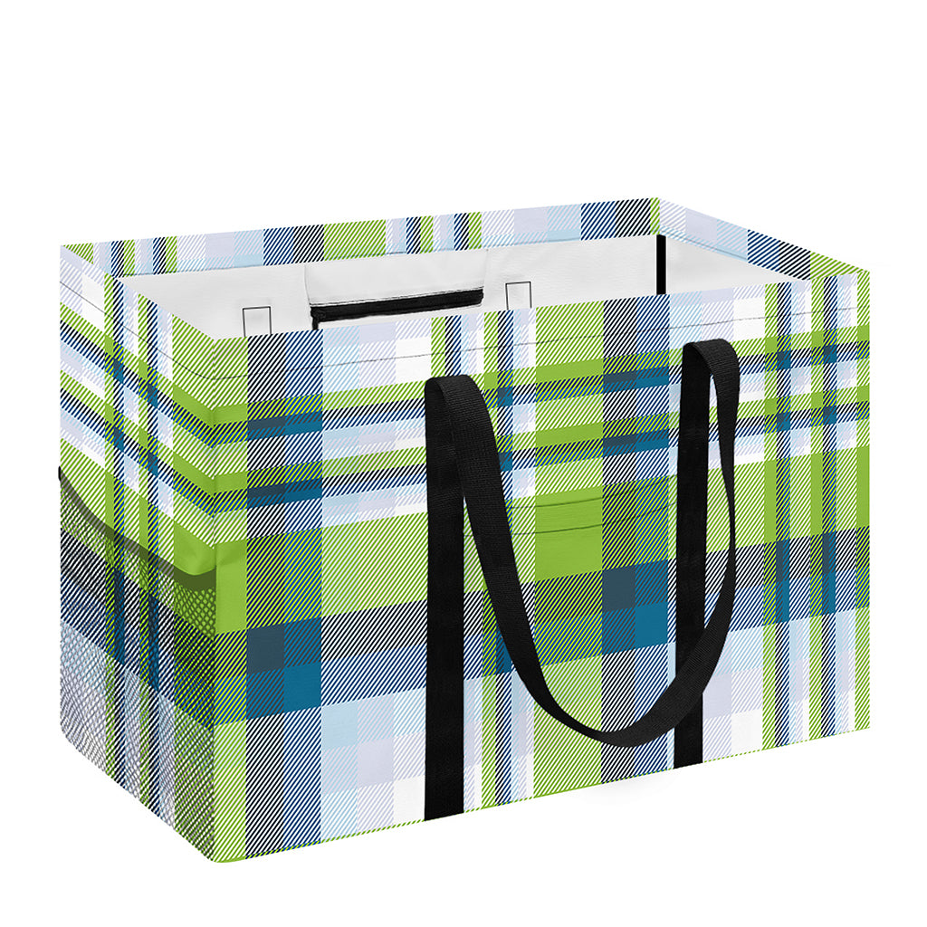 Lime And Blue Madras Plaid Print Utility Tote Bag