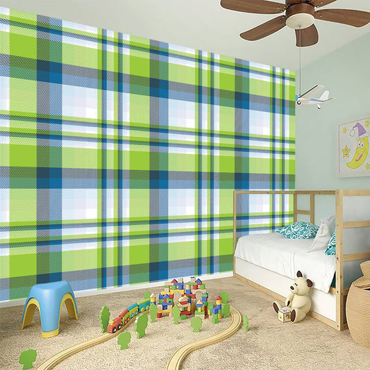 Lime And Blue Madras Plaid Print Wall Sticker