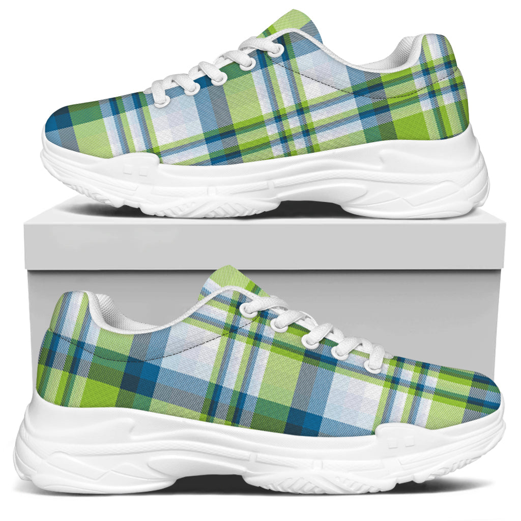 Lime And Blue Madras Plaid Print White Chunky Shoes