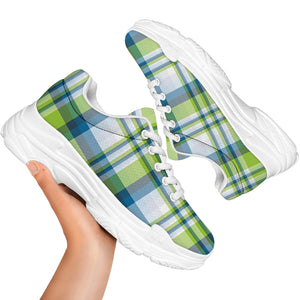 Lime And Blue Madras Plaid Print White Chunky Shoes