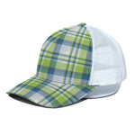 Lime And Blue Madras Plaid Print White Mesh Trucker Cap