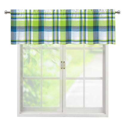 Lime And Blue Madras Plaid Print Window Valance