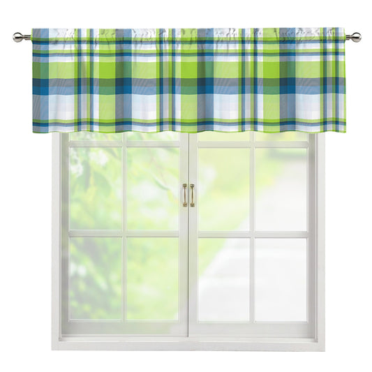 Lime And Blue Madras Plaid Print Window Valance