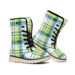 Lime And Blue Madras Plaid Print Winter Boots