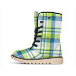 Lime And Blue Madras Plaid Print Winter Boots