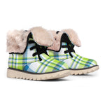 Lime And Blue Madras Plaid Print Winter Boots
