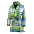Lime And Blue Madras Plaid Print Women's Bathrobe
