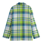 Lime And Blue Madras Plaid Print Women's Blazer