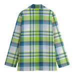 Lime And Blue Madras Plaid Print Women's Cotton Blazer