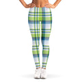 Lime And Blue Madras Plaid Print Women's Leggings