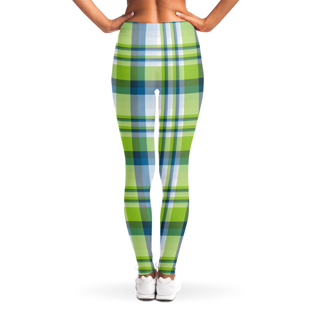 Lime And Blue Madras Plaid Print Women's Leggings