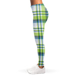 Lime And Blue Madras Plaid Print Women's Leggings