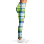 Lime And Blue Madras Plaid Print Women's Leggings
