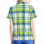 Lime And Blue Madras Plaid Print Women's Polo Shirt