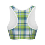 Lime And Blue Madras Plaid Print Women's Sports Bra