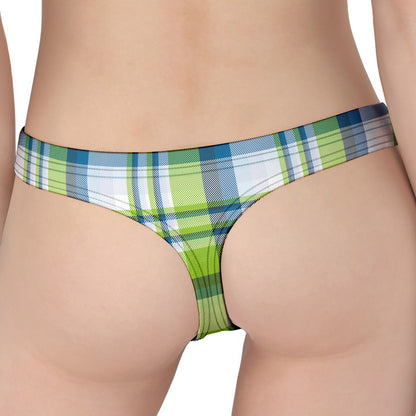Lime And Blue Madras Plaid Print Women's Thong