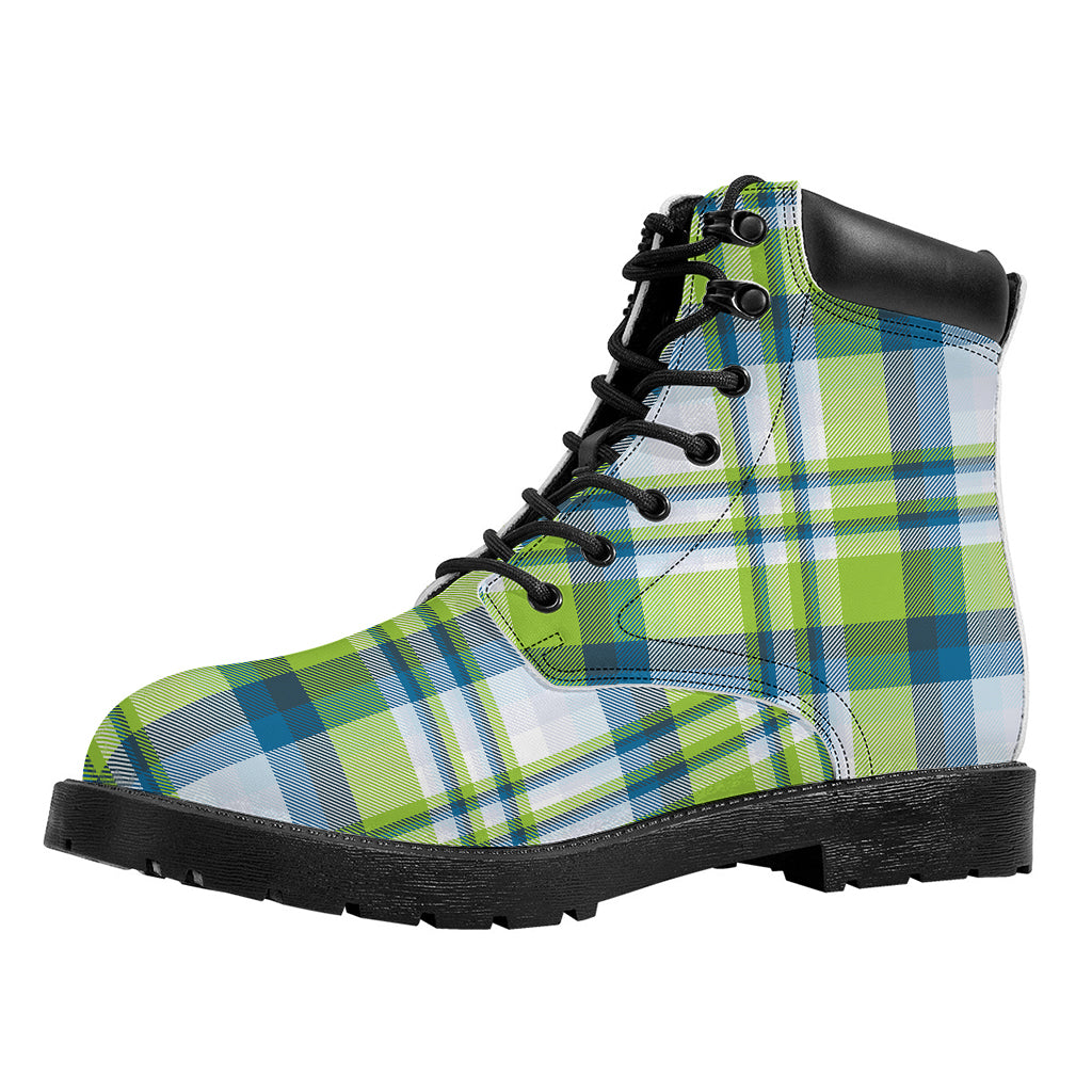 Lime And Blue Madras Plaid Print Work Boots