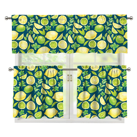 Lime And Lemon Pattern Print 3 Piece Kitchen Curtains