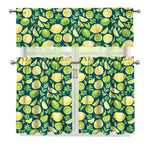 Lime And Lemon Pattern Print 3 Piece Kitchen Curtains