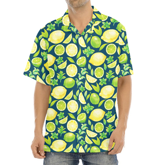 Lime And Lemon Pattern Print Aloha Shirt
