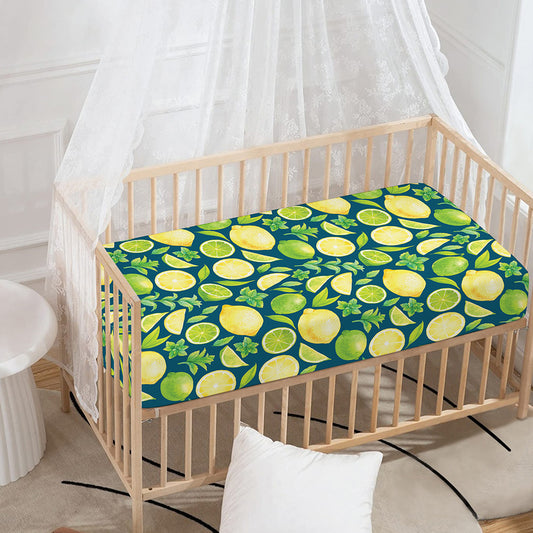 Lime And Lemon Pattern Print Baby Crib Sheet