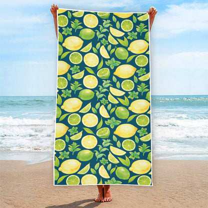Lime And Lemon Pattern Print Beach Towel