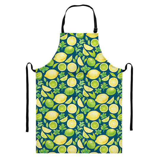 Lime And Lemon Pattern Print Bib Apron With Pocket