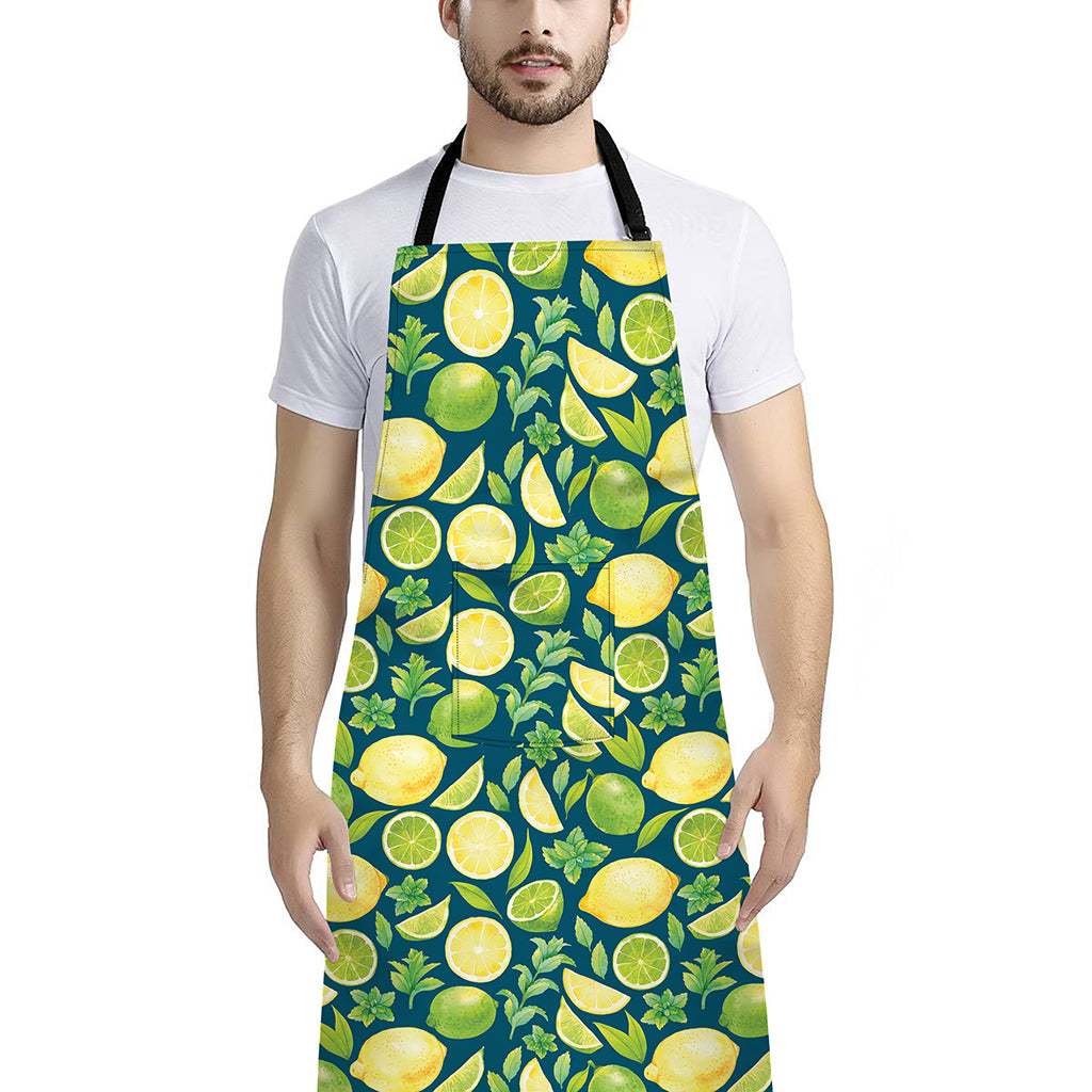 Lime And Lemon Pattern Print Bib Apron With Pocket