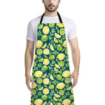 Lime And Lemon Pattern Print Bib Apron With Pocket