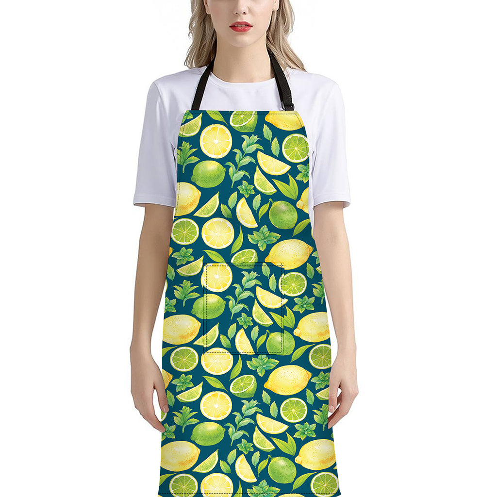 Lime And Lemon Pattern Print Bib Apron With Pocket