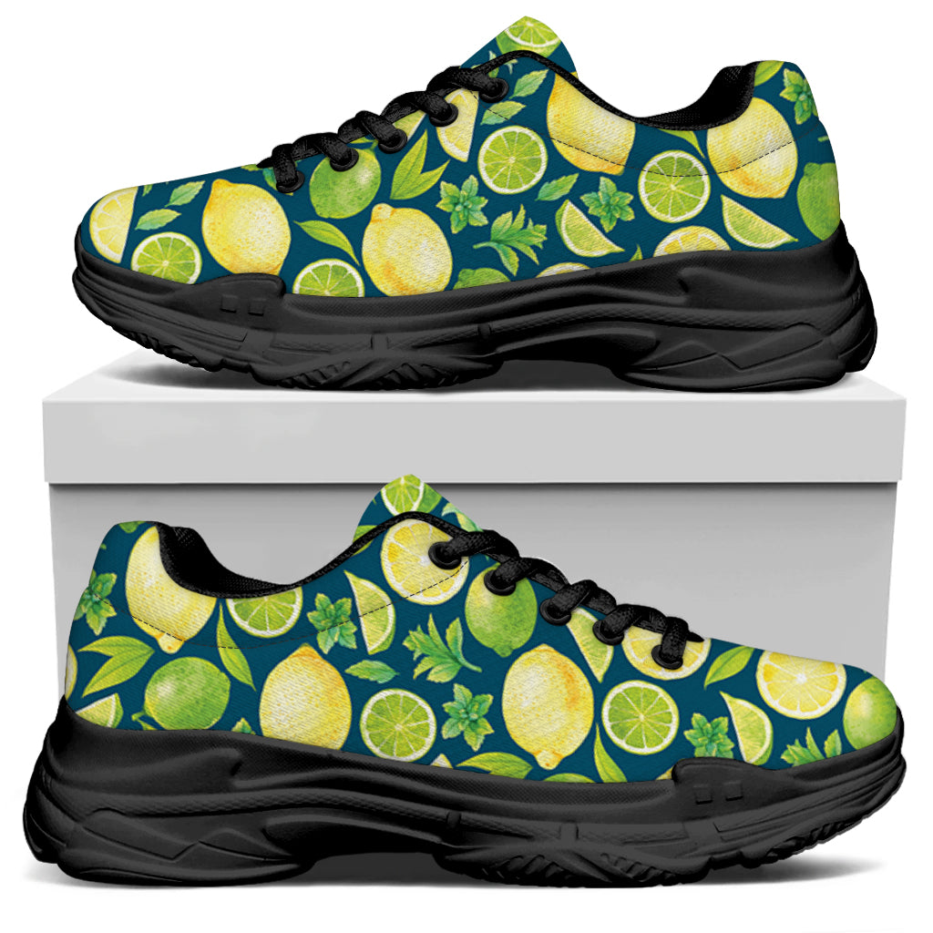 Lime And Lemon Pattern Print Black Chunky Shoes