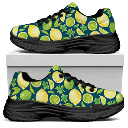 Lime And Lemon Pattern Print Black Chunky Shoes