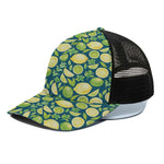 Lime And Lemon Pattern Print Black Mesh Trucker Cap