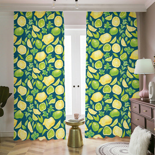Lime And Lemon Pattern Print Blackout Pencil Pleat Curtains