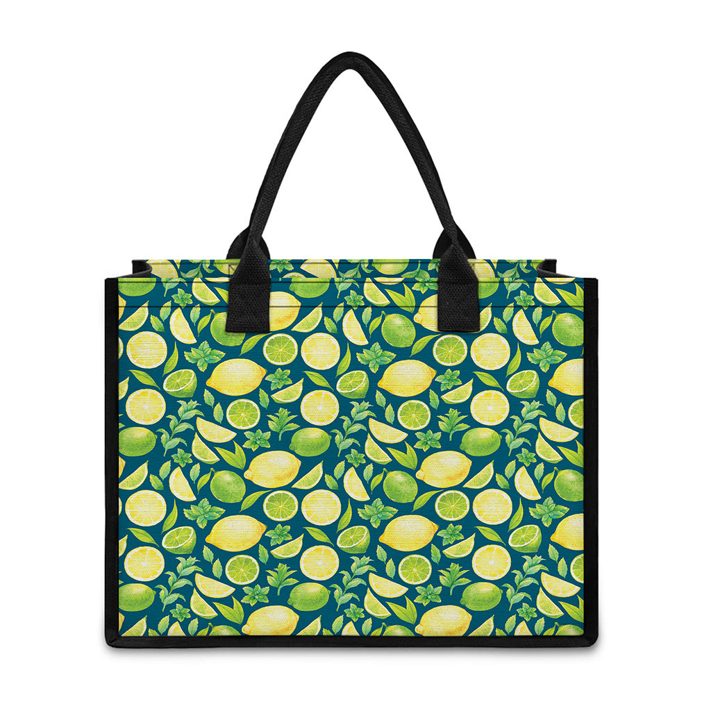Lime And Lemon Pattern Print Canvas Tote Bag