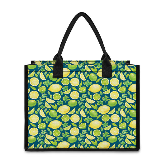 Lime And Lemon Pattern Print Canvas Tote Bag