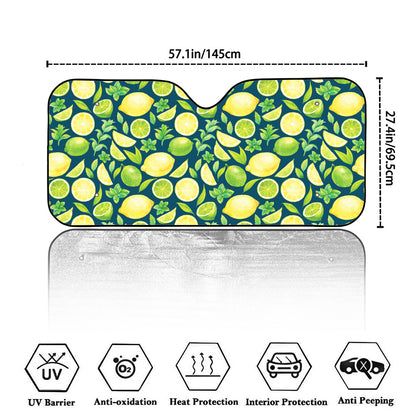 Lime And Lemon Pattern Print Car Windshield Sun Shade