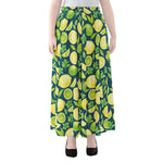 Lime And Lemon Pattern Print Chiffon Maxi Skirt