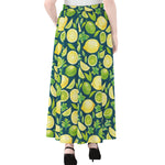 Lime And Lemon Pattern Print Chiffon Maxi Skirt
