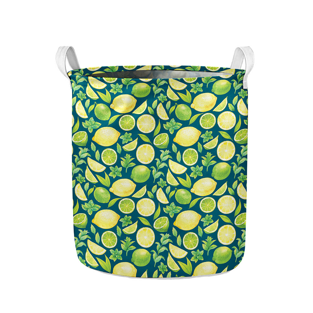 Lime And Lemon Pattern Print Collapsible Laundry Basket