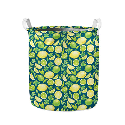 Lime And Lemon Pattern Print Collapsible Laundry Basket