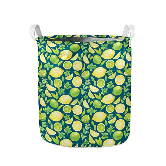 Lime And Lemon Pattern Print Collapsible Laundry Basket