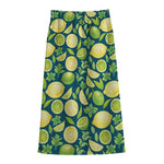 Lime And Lemon Pattern Print Cotton Front Slit Maxi Skirt